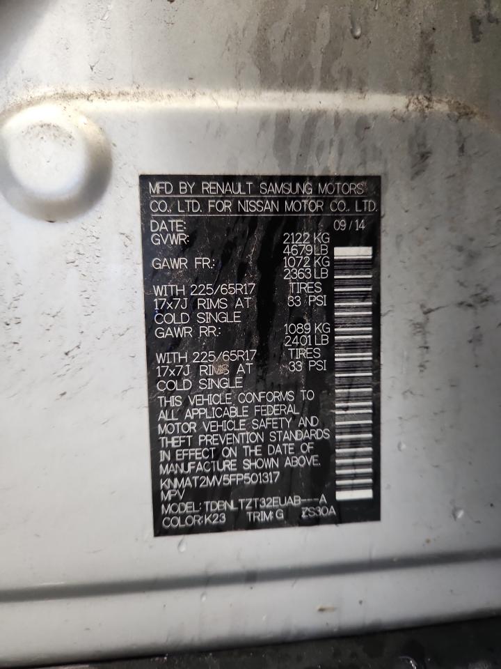 2015 Nissan Rogue S VIN: KNMAT2MV5FP501317 Lot: 86510835