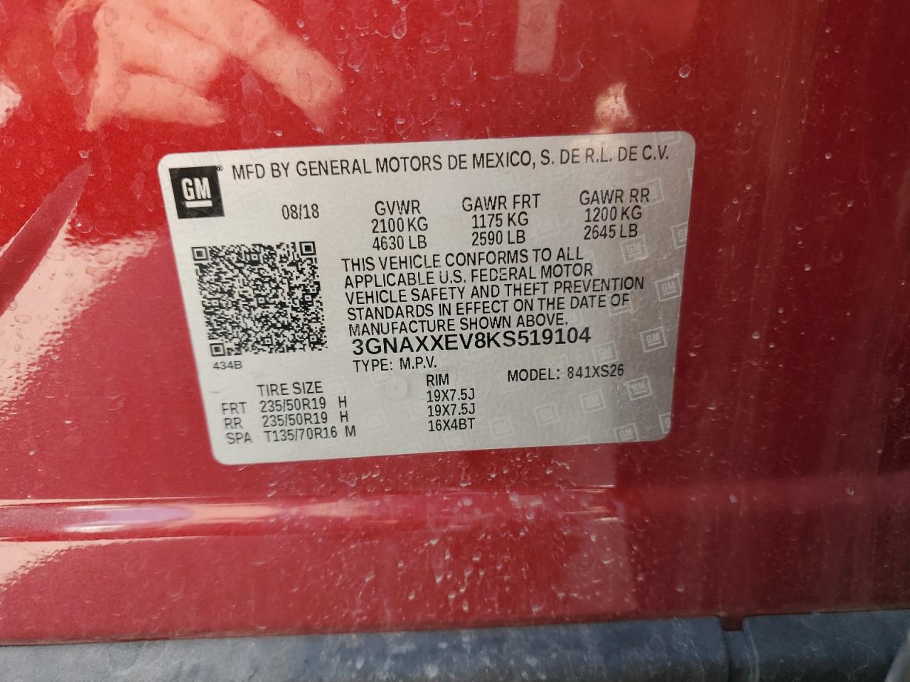 2019 Chevrolet Equinox Premier VIN: 3GNAXXEV8KS519104 Lot: 85373365