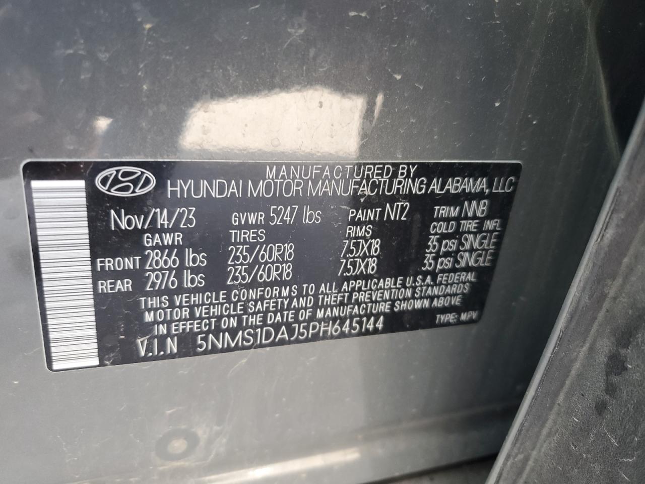 2023 Hyundai Santa Fe Se VIN: 5NMS1DAJ5PH645144 Lot: 84219445