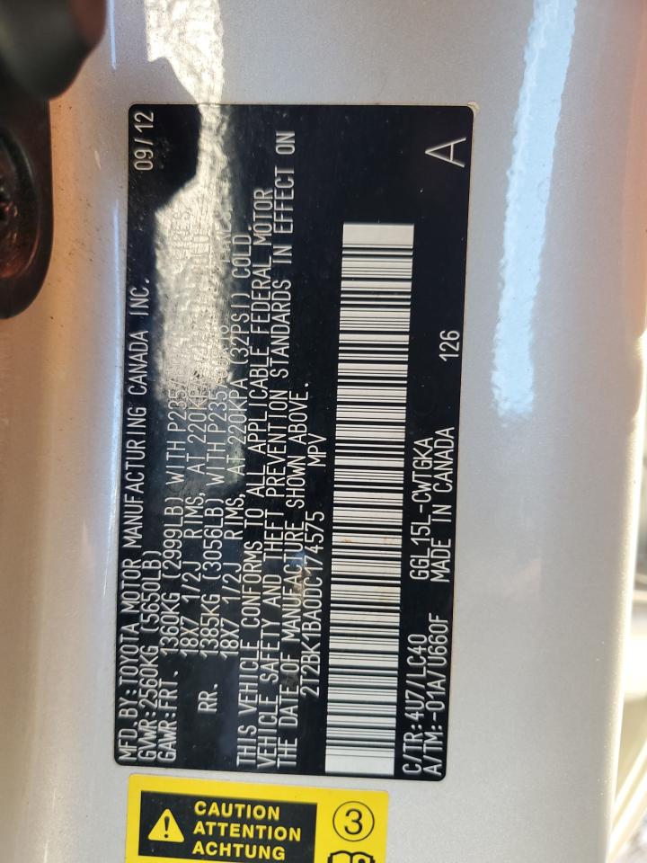 2013 Lexus Rx 350 Base VIN: 2T2BK1BA0DC174575 Lot: 87300685