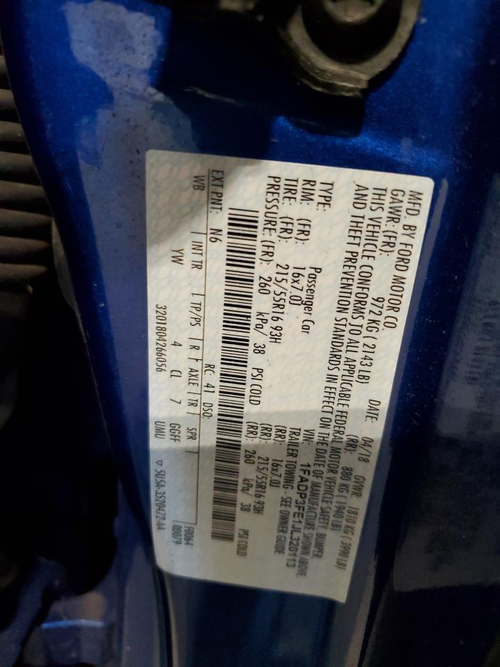 2018 Ford Focus Se VIN: 1FADP3FE1JL320113 Lot: 85515185