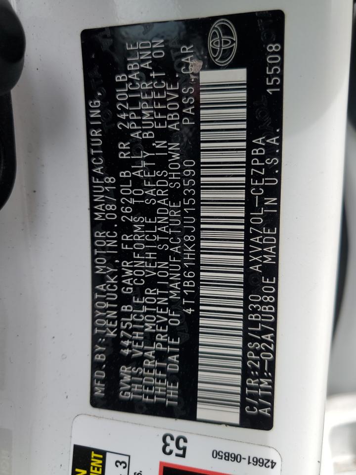 2018 Toyota Camry Xse VIN: 4T1B61HK8JU153590 Lot: 85111885