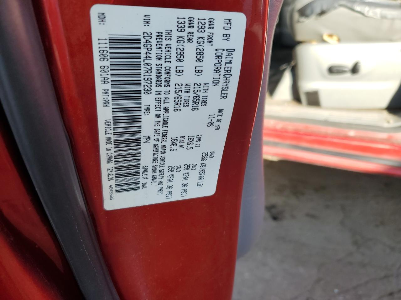 2007 Dodge Grand Caravan Sxt VIN: 2D4GP44L07R197230 Lot: 84233395