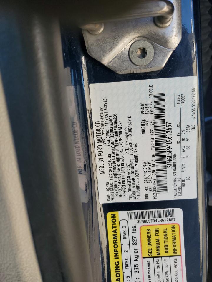 2020 Lincoln Mkz Reserve VIN: 3LN6L5F94LR612657 Lot: 85332975