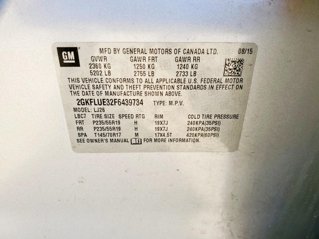 2015 GMC Terrain Denali VIN: 2GKFLUE32F6439734 Lot: 84794625