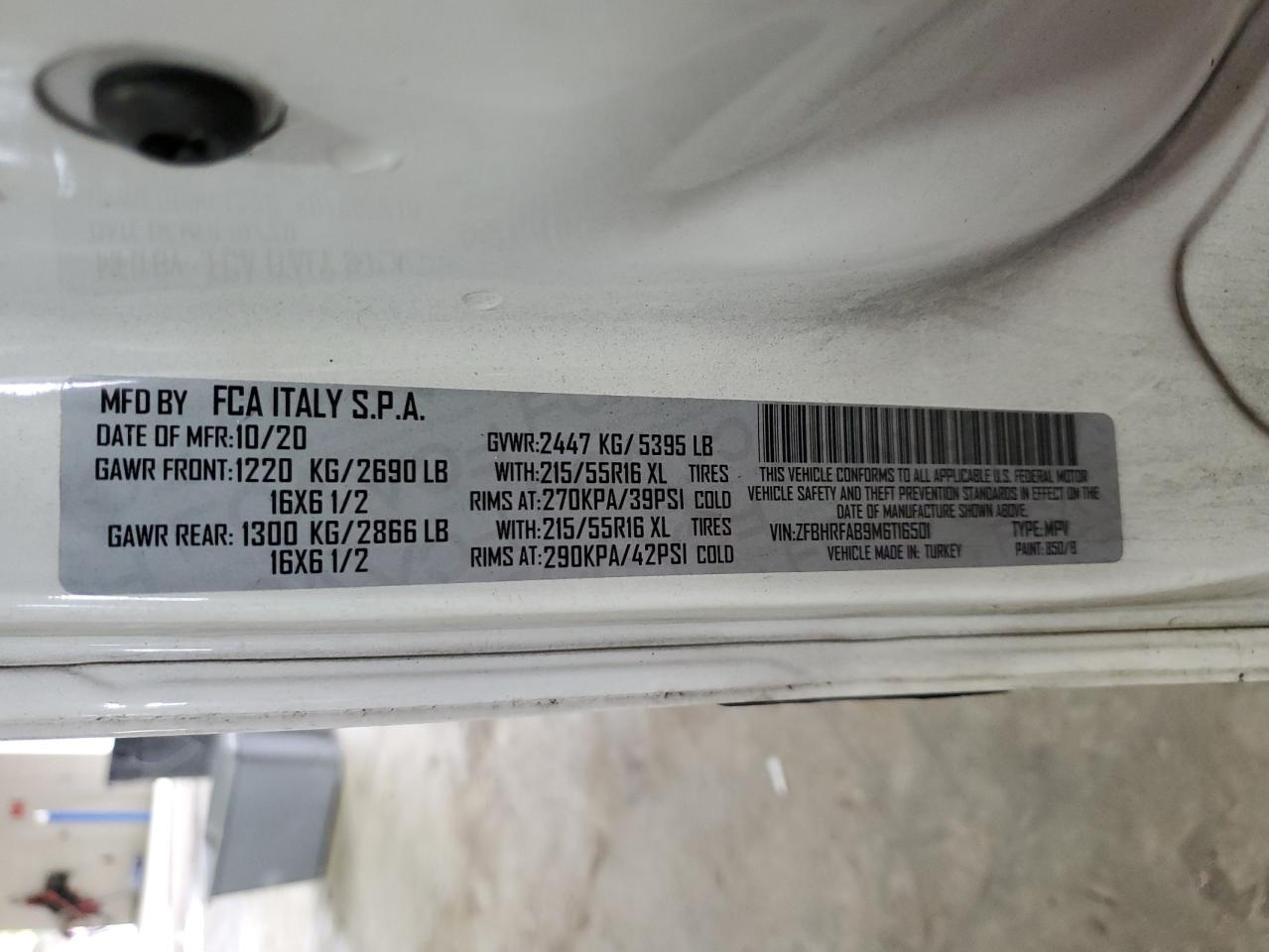 2021 Ram Promaster City VIN: ZFBHRFAB9M6T16501 Lot: 90351515