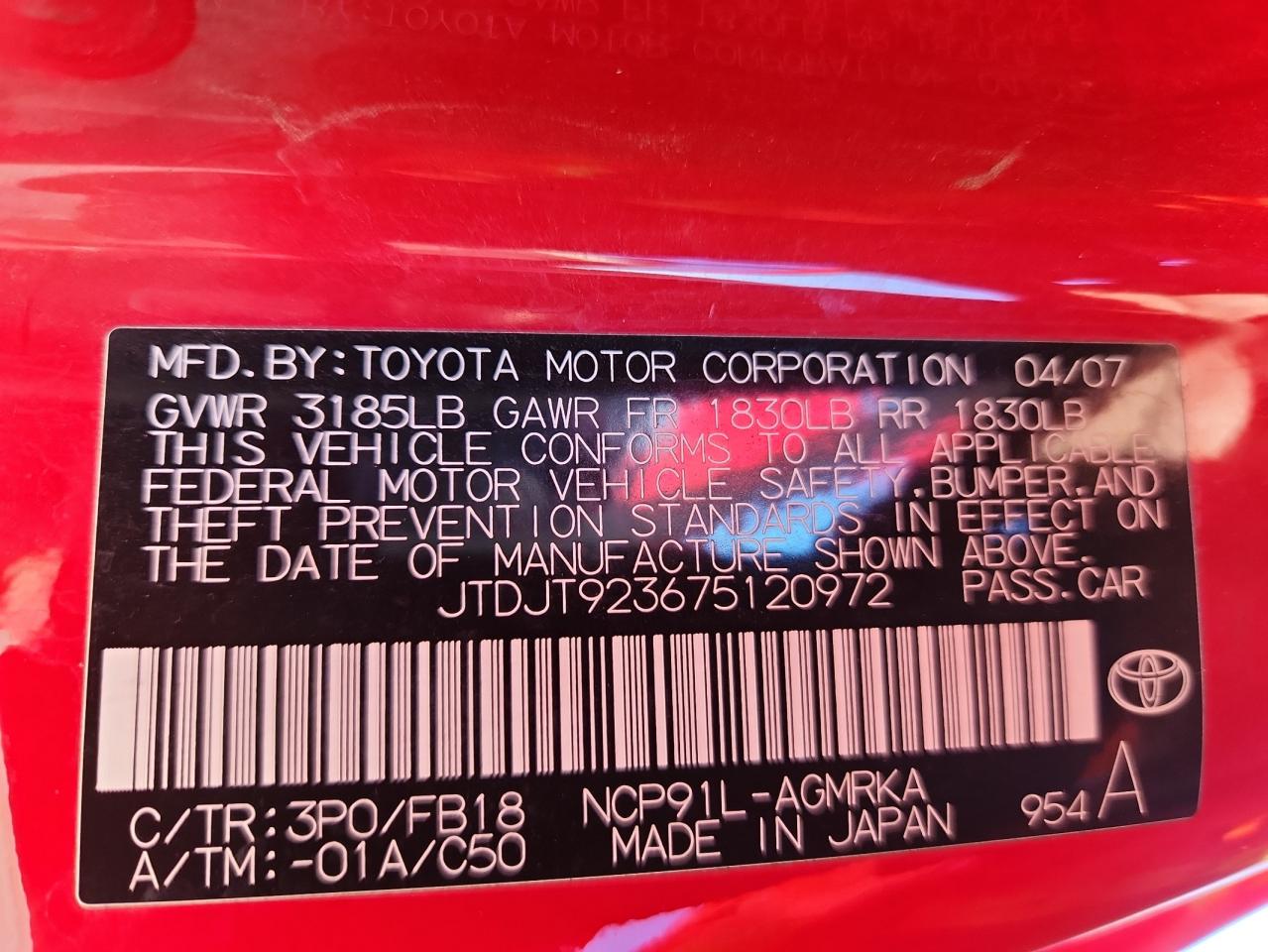 2007 Toyota Yaris VIN: JTDJT923675120972 Lot: 90734815