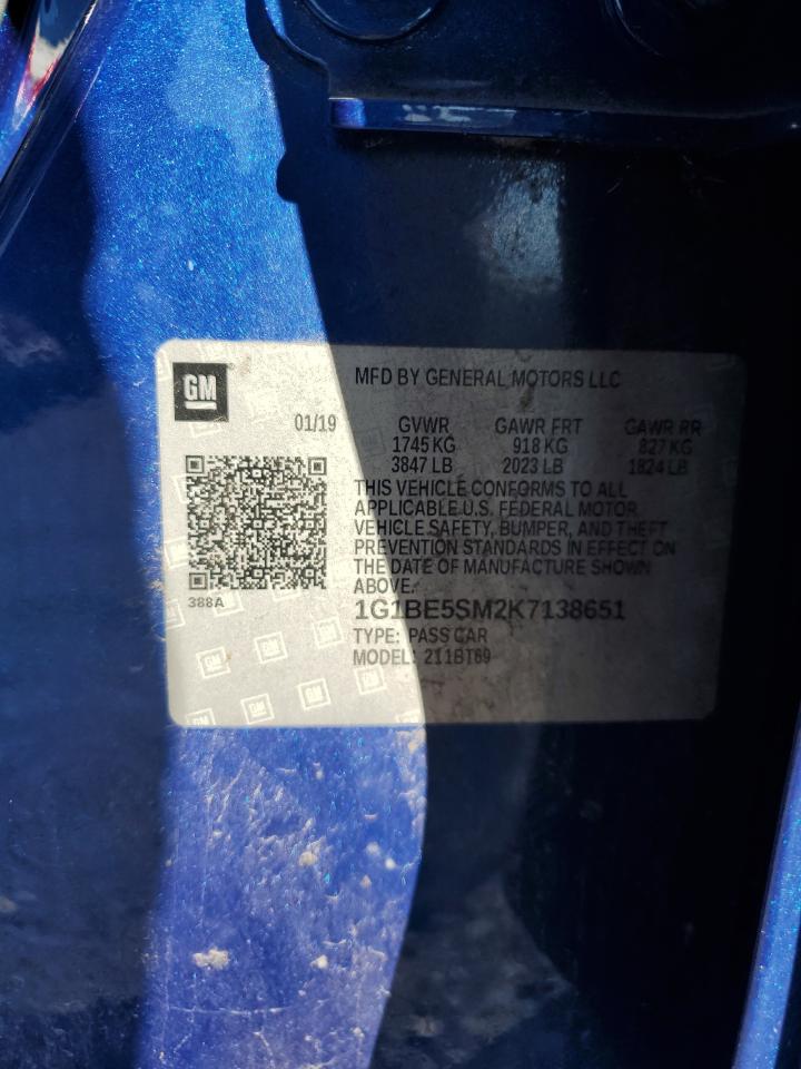 2019 Chevrolet Cruze Lt VIN: 1G1BE5SM2K7138651 Lot: 85303635