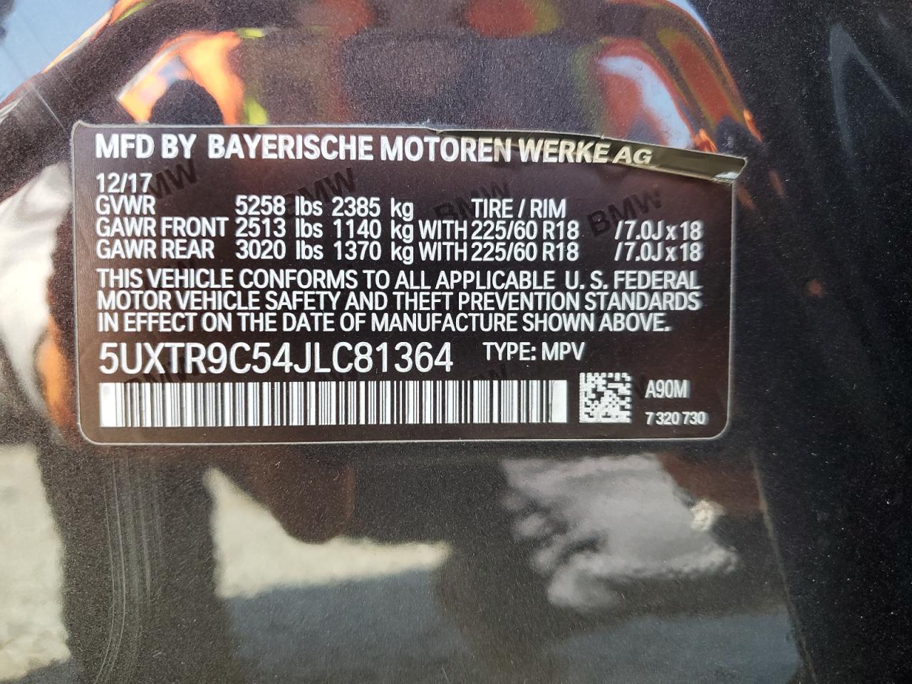 2018 BMW X3 xDrive30I VIN: 5UXTR9C54JLC81364 Lot: 84993745