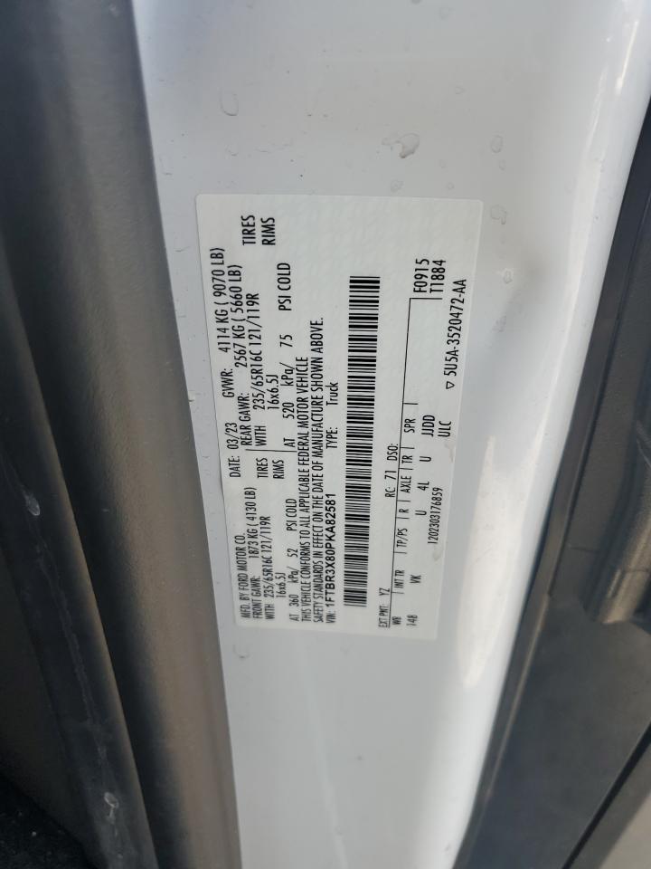 2023 Ford Transit T-250 VIN: 1FTBR3X80PKA82581 Lot: 85100375