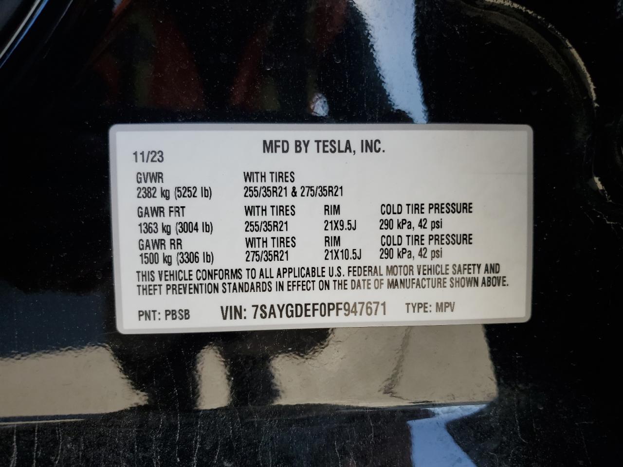 2023 Tesla Model Y VIN: 7SAYGDEF0PF947671 Lot: 86972785
