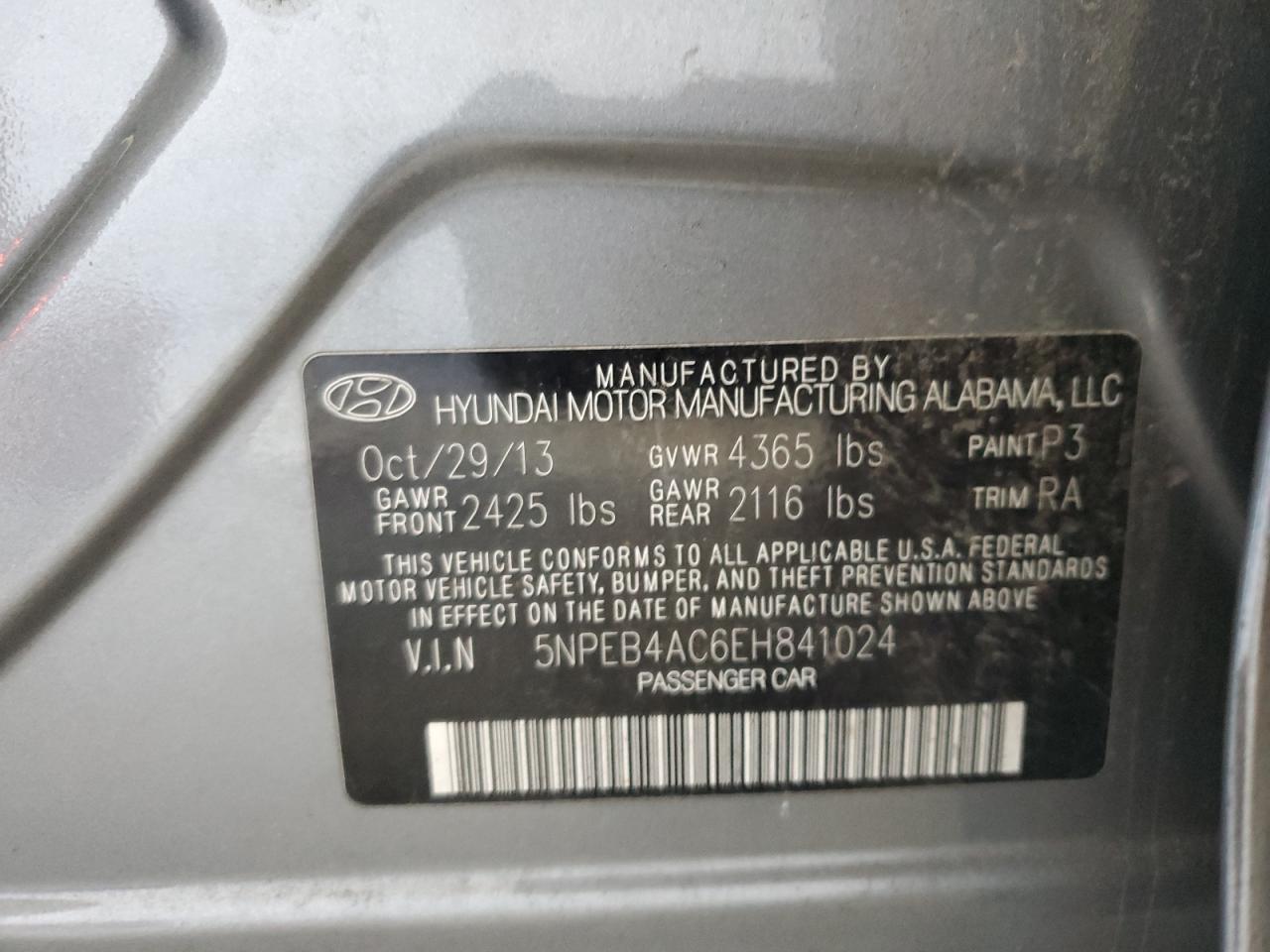 2014 Hyundai Sonata Gls VIN: 5NPEB4AC6EH841024 Lot: 82377655