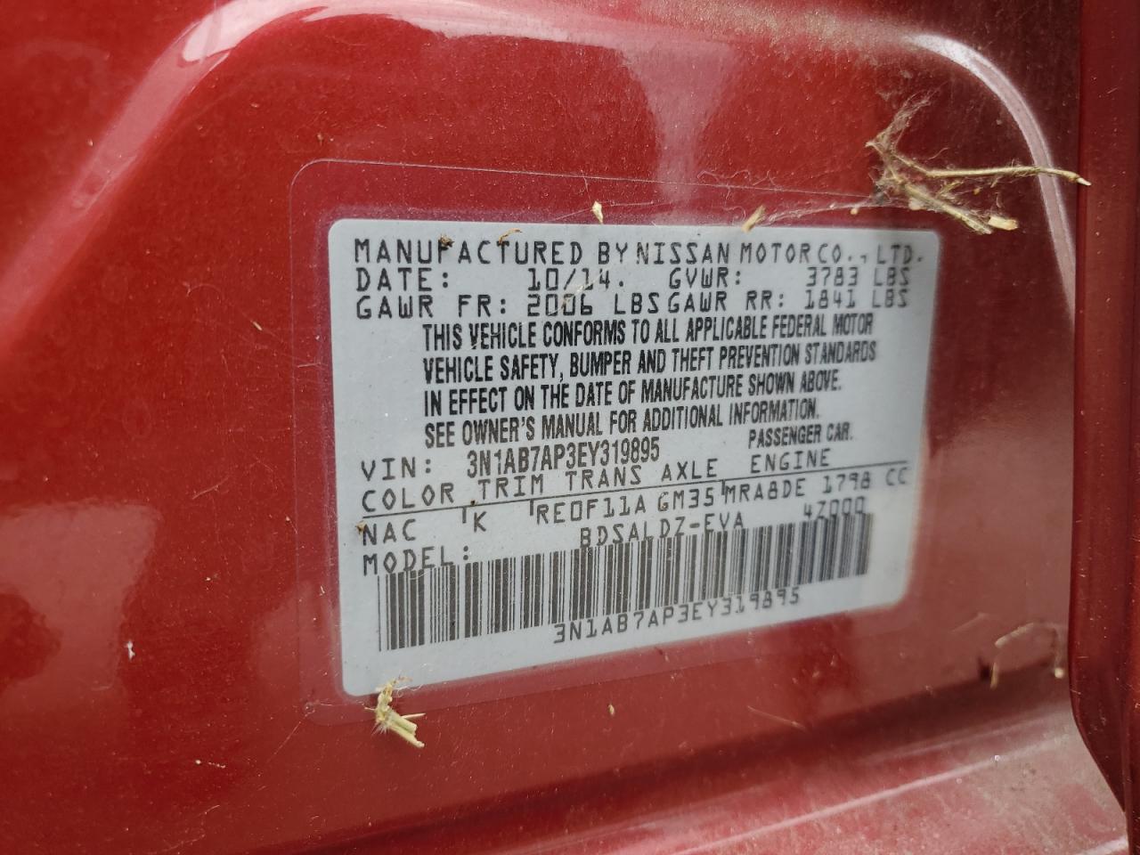 2014 Nissan Sentra S VIN: 3N1AB7AP3EY319895 Lot: 86189475