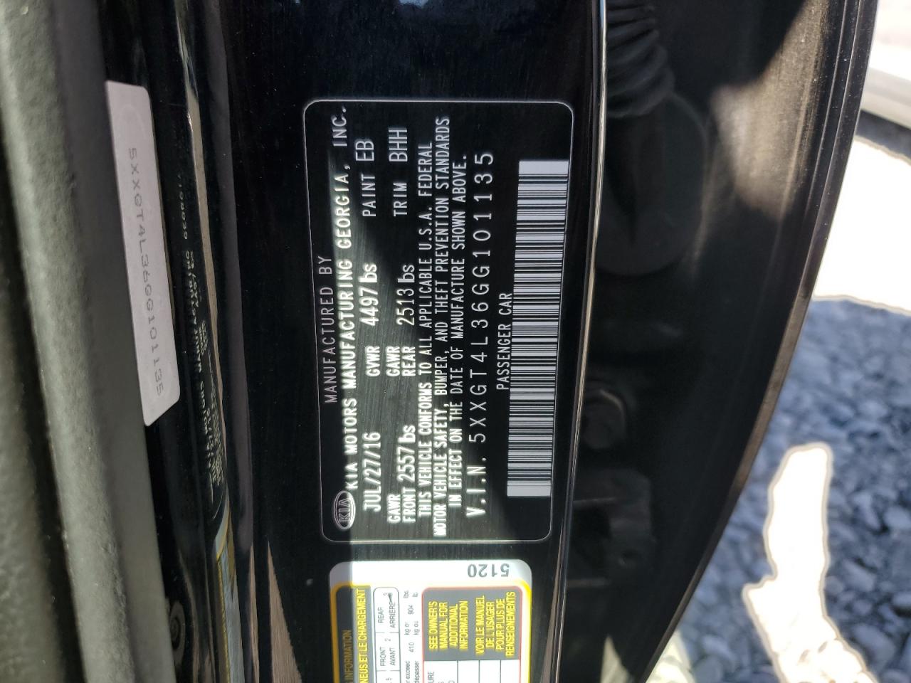 2016 Kia Optima Lx VIN: 5XXGT4L36GG101135 Lot: 84794235