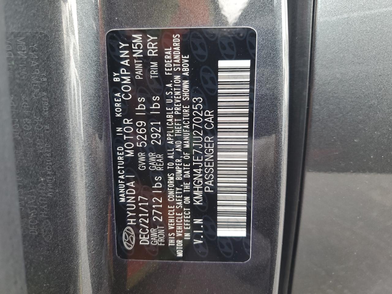 2018 Genesis G80 Base VIN: KMHGN4JE7JU270253 Lot: 86511295