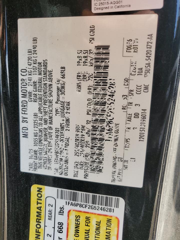 2016 Ford Mustang Gt VIN: 1FA6P8CF2G5246281 Lot: 82600215