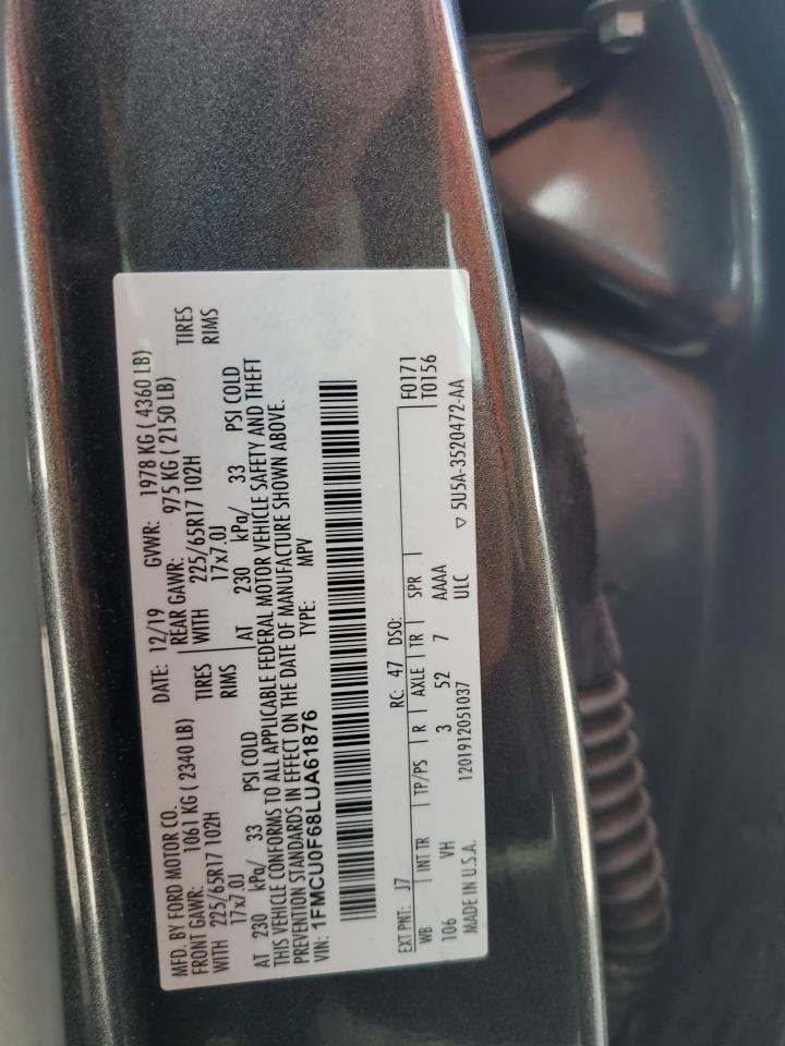 2020 Ford Escape S VIN: 1FMCU0F68LUA61876 Lot: 82375425