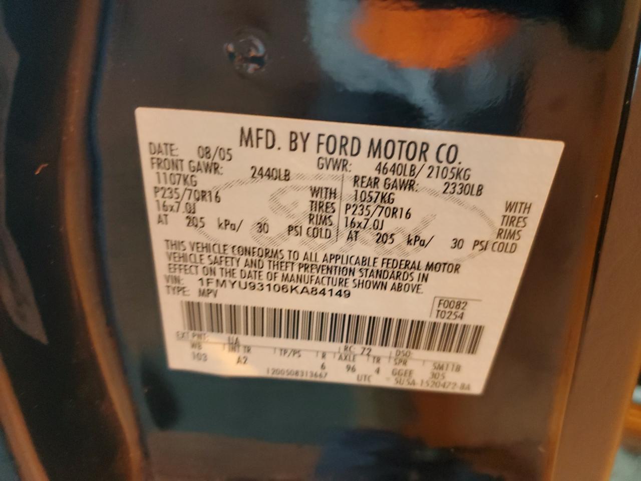 2006 Ford Escape Xlt VIN: 1FMYU93106KA84149 Lot: 85422315