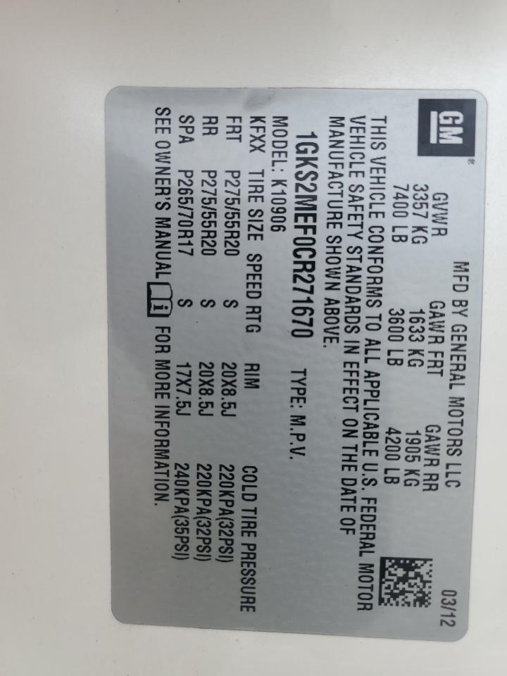 2012 GMC Yukon Xl Denali VIN: 1GKS2MEF0CR271670 Lot: 86126975