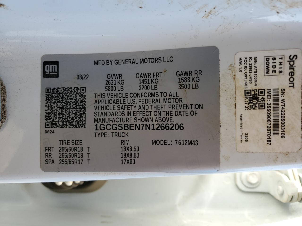 2022 Chevrolet Colorado VIN: 1GCGSBEN7N1266206 Lot: 82218355