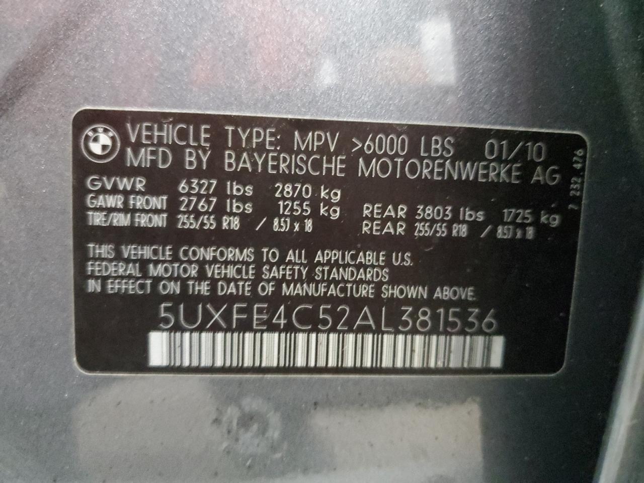 2010 BMW X5 xDrive30I VIN: 5UXFE4C52AL381536 Lot: 87488935