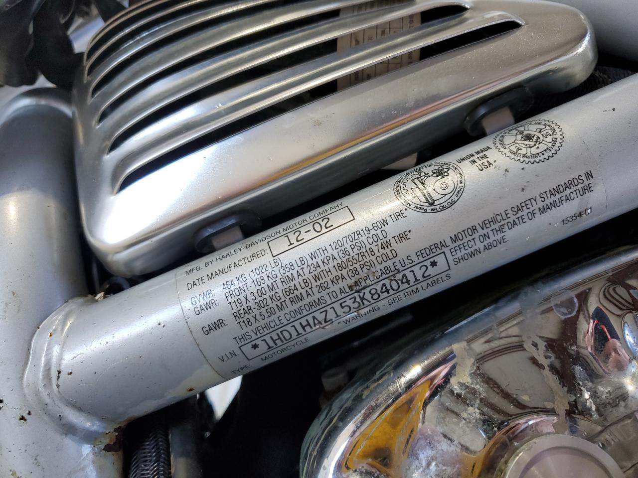 2003 Harley-Davidson Vrsca VIN: 1HD1HAZ153K840412 Lot: 82420115