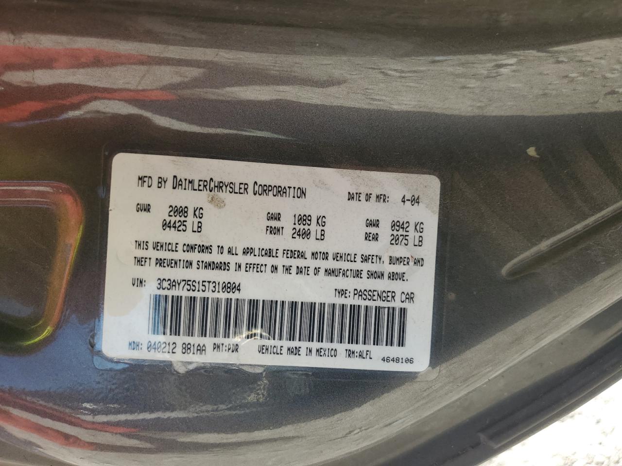 2005 Chrysler Pt Cruiser Gt VIN: 3C3AY75S15T310804 Lot: 82260645