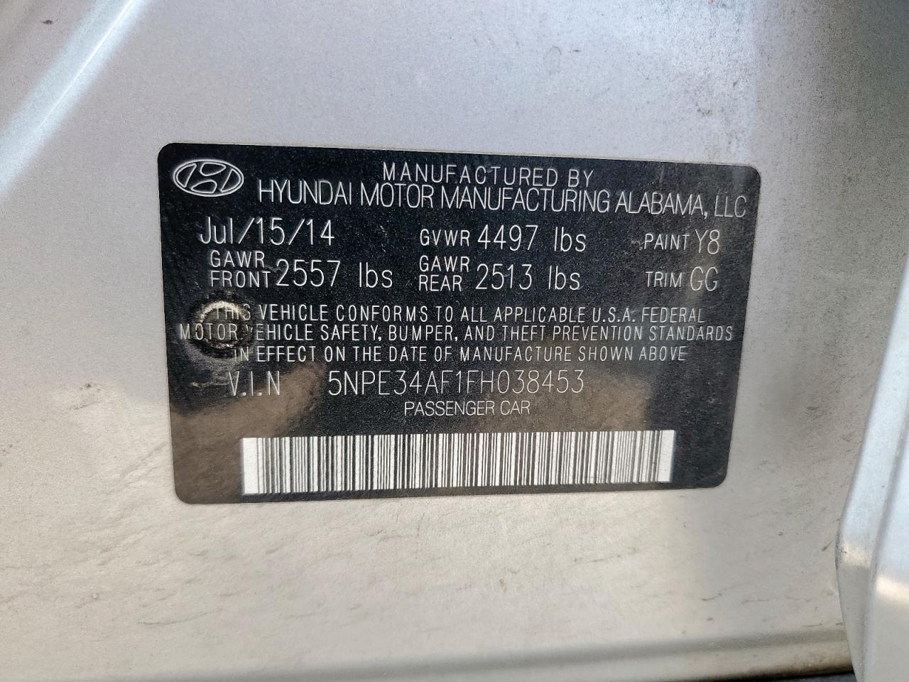 2015 Hyundai Sonata Sport VIN: 5NPE34AF1FH038453 Lot: 82203525