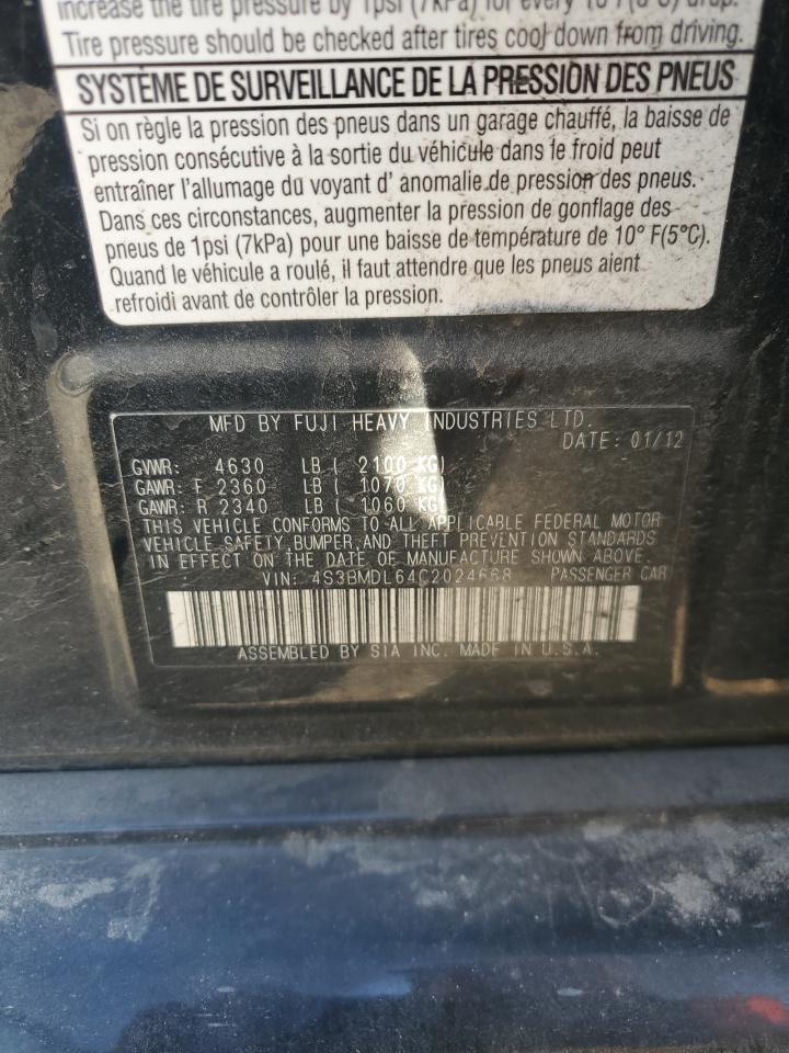 2012 Subaru Legacy 3.6R Limited VIN: 4S3BMDL64C2024668 Lot: 84966335