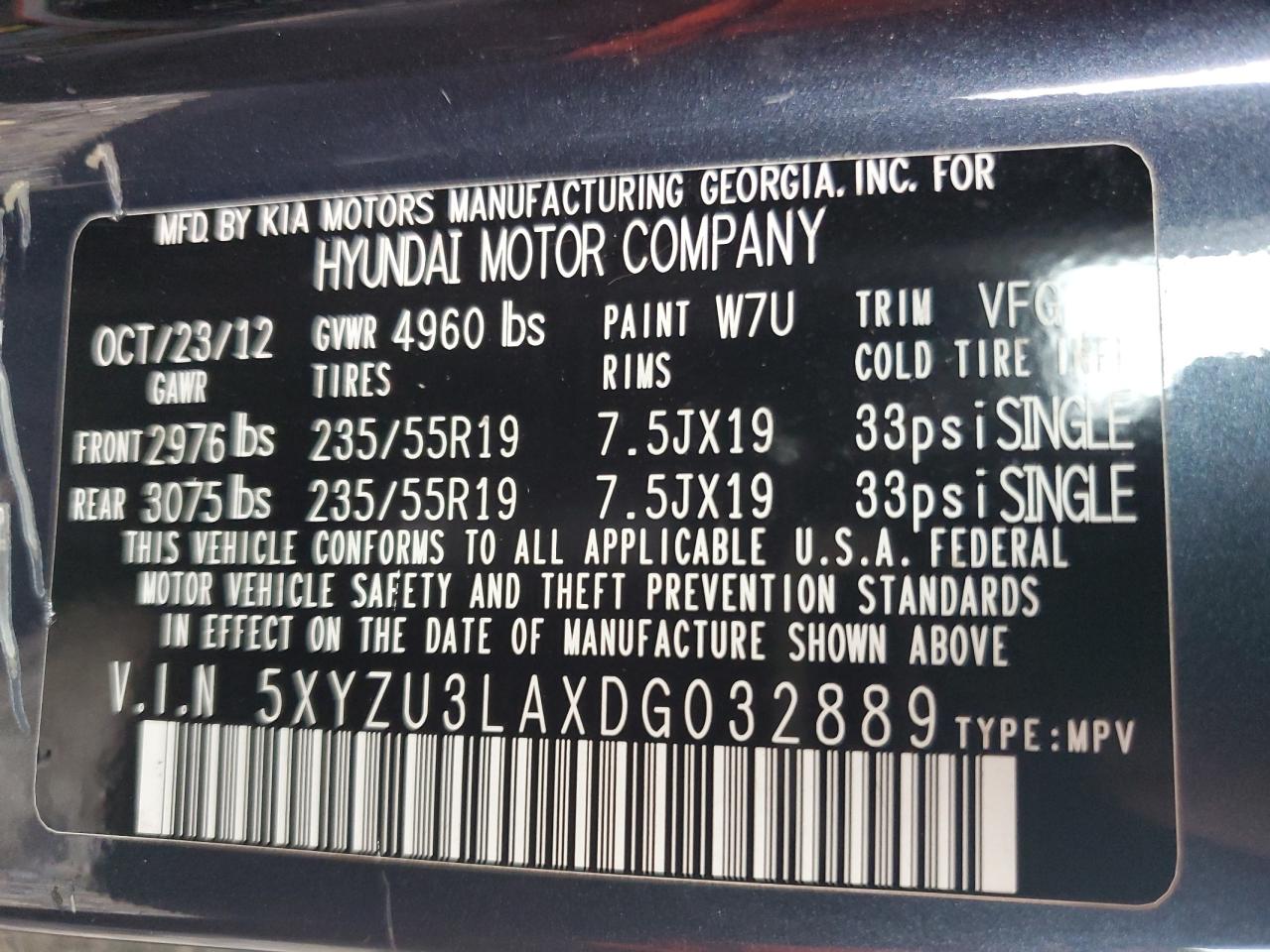 2013 Hyundai Santa Fe Sport VIN: 5XYZU3LAXDG032889 Lot: 85541385