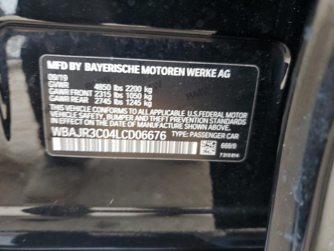 2020 BMW 530 I VIN: WBAJR3C04LCD06676 Lot: 90618755