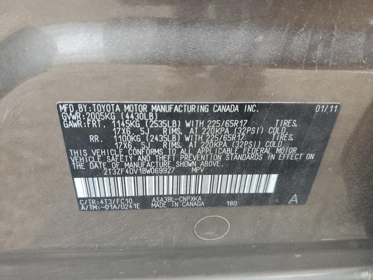 2011 Toyota Rav4 VIN: 2T3ZF4DV1BW069927 Lot: 82297925