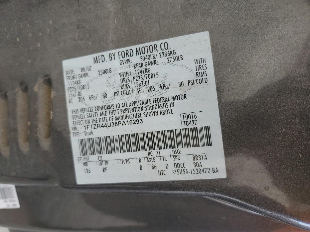 2008 Ford Ranger Super Cab VIN: 1FTZR44U38PA16293 Lot: 82080545