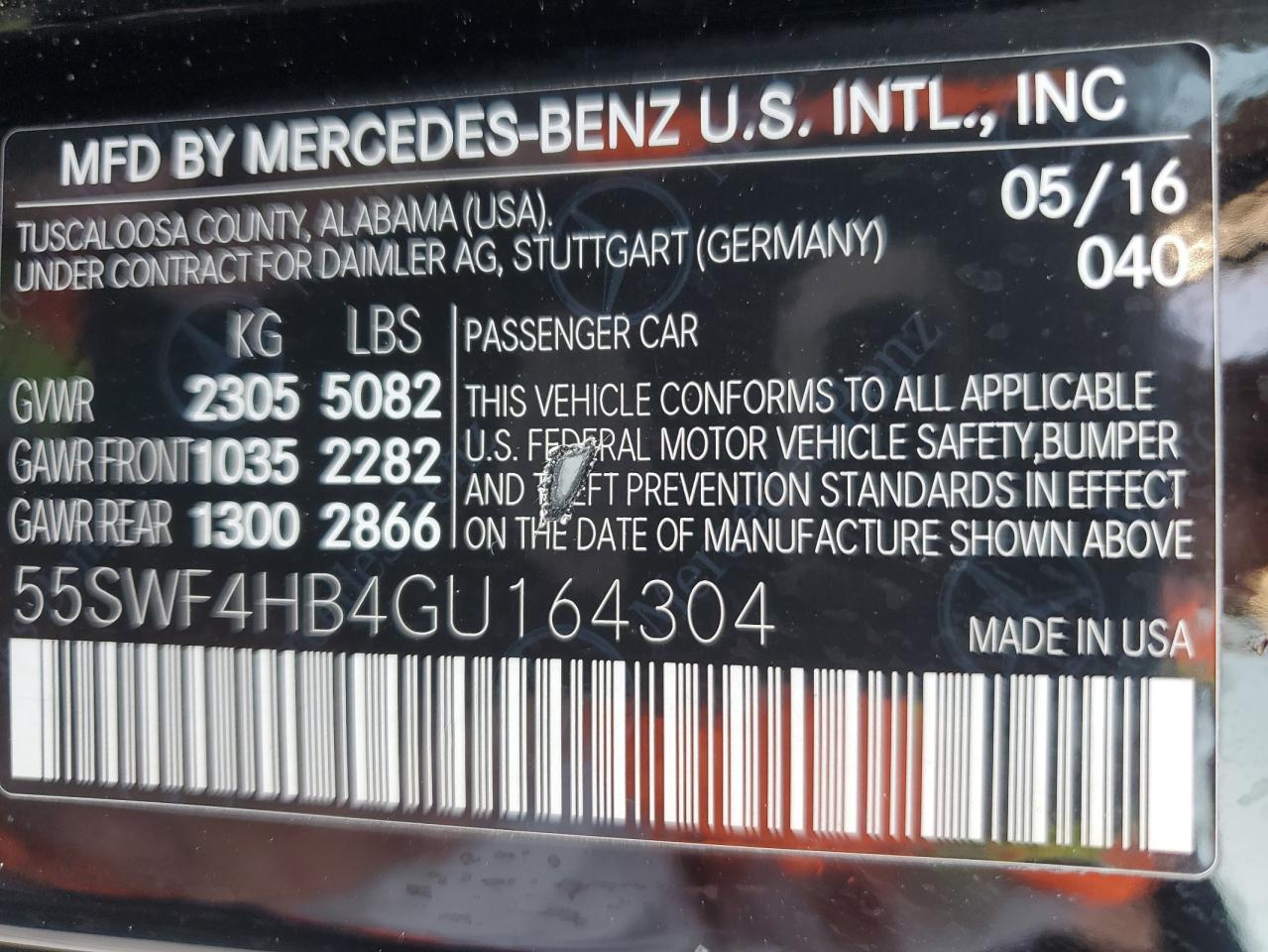 2016 Mercedes-Benz C 350E VIN: 55SWF4HB4GU164304 Lot: 86661055