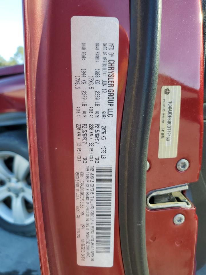 2012 Jeep Compass Latitude VIN: 1C4NJDEB0CD718150 Lot: 86636325