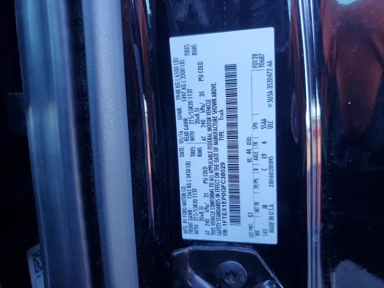 2016 Ford F150 Super Cab VIN: 1FTEX1EP0GFC38029 Lot: 87086415