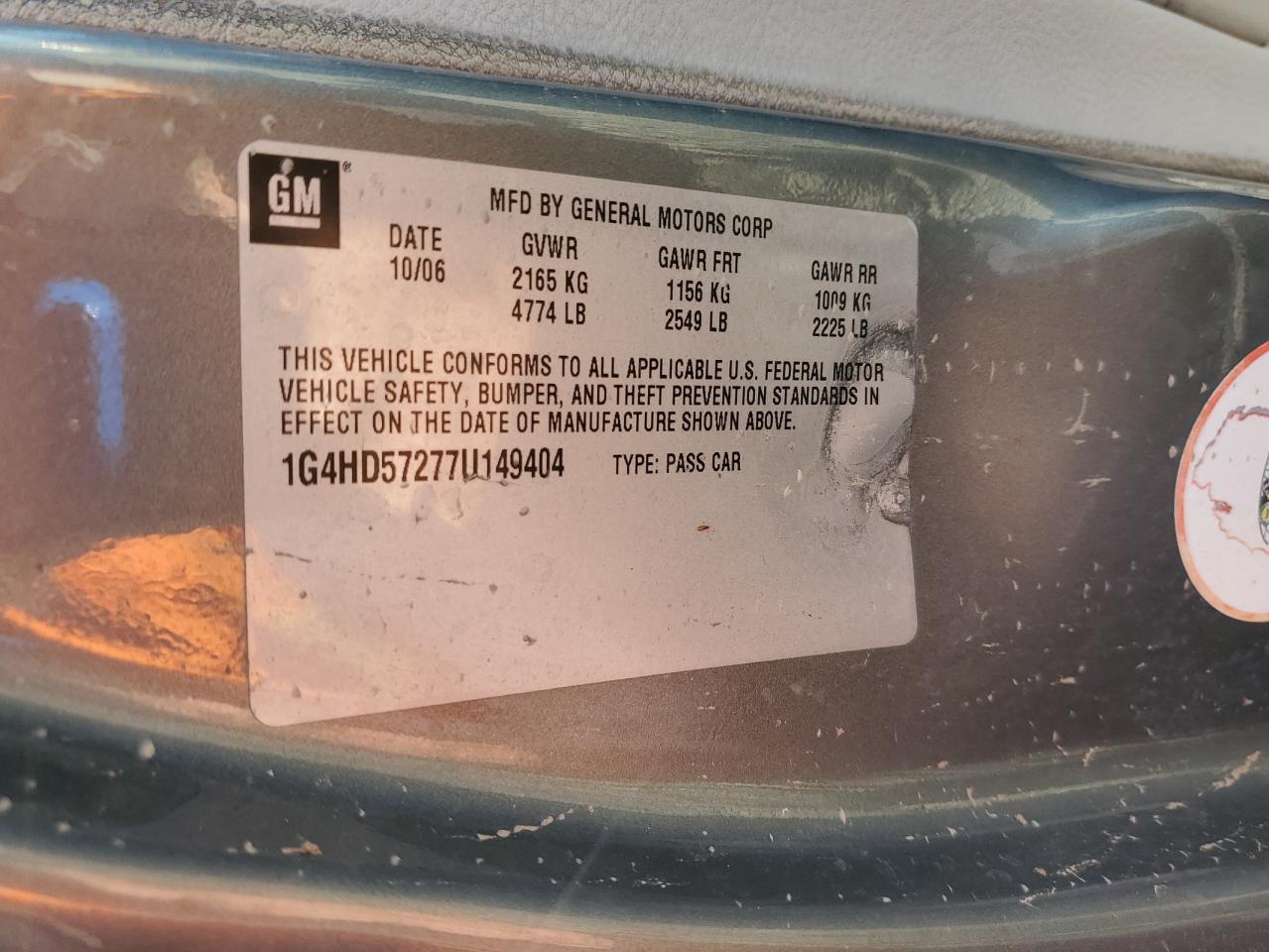 2007 Buick Lucerne Cxl VIN: 1G4HD57277U149404 Lot: 81938565