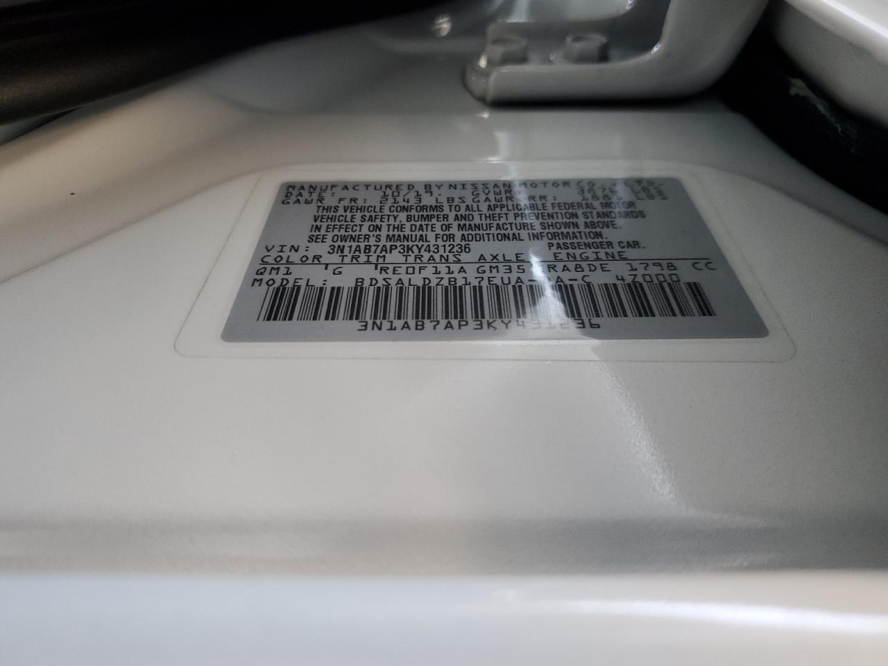 2019 Nissan Sentra S VIN: 3N1AB7AP3KY431236 Lot: 86484745