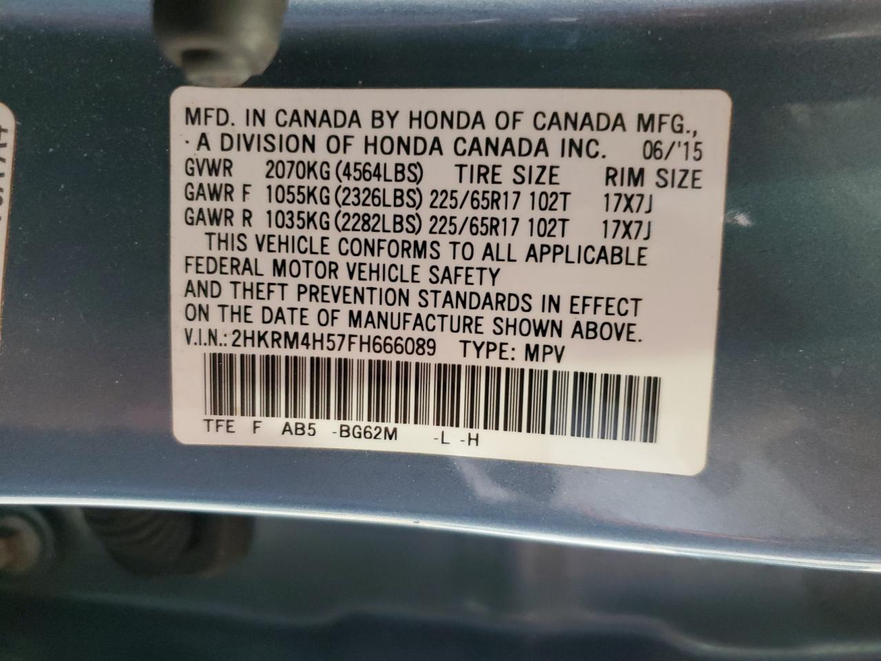 2015 Honda Cr-V Ex VIN: 2HKRM4H57FH666089 Lot: 84230605