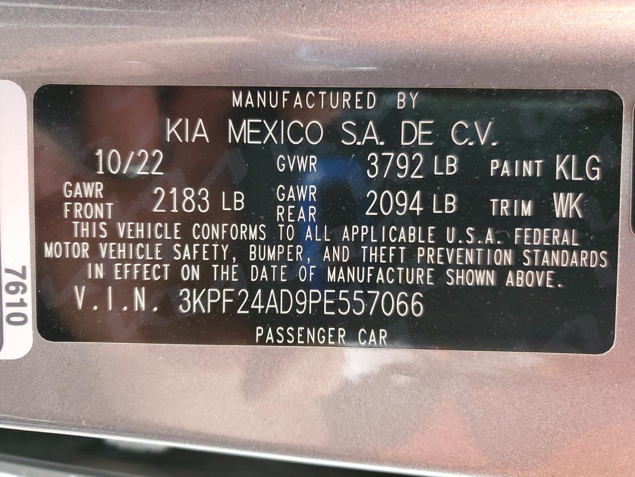 2023 Kia Forte Lx VIN: 3KPF24AD9PE557066 Lot: 89635795