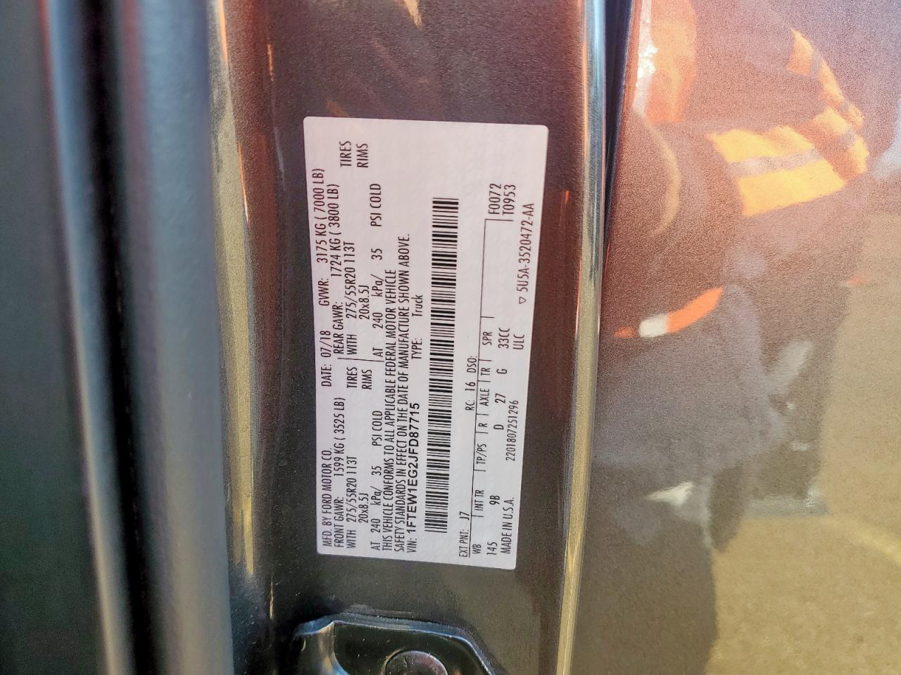 2018 Ford F150 Supercrew VIN: 1FTEW1EG2JFD87715 Lot: 90630885