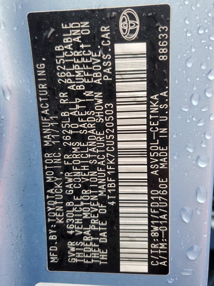 2012 Toyota Camry Base VIN: 4T1BF1FK7CU520503 Lot: 90640165