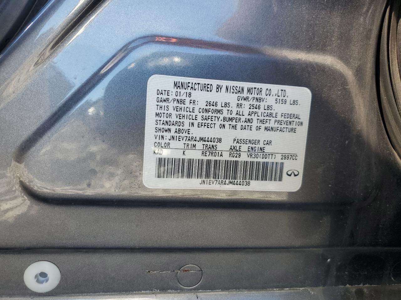 2018 Infiniti Q50 Luxe VIN: JN1EV7AR4JM444038 Lot: 82494975