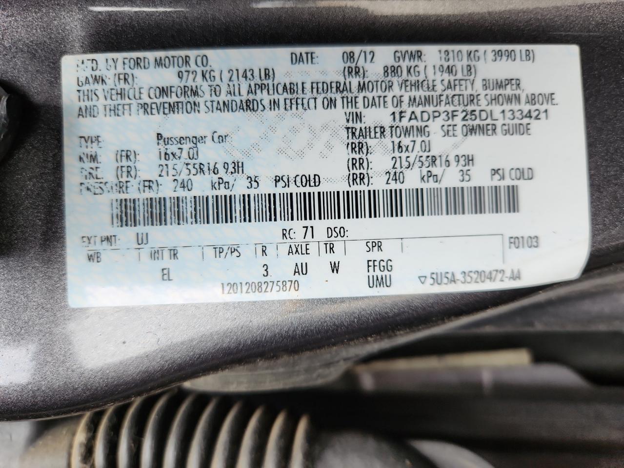 2013 Ford Focus Se VIN: 1FADP3F25DL133421 Lot: 85749105