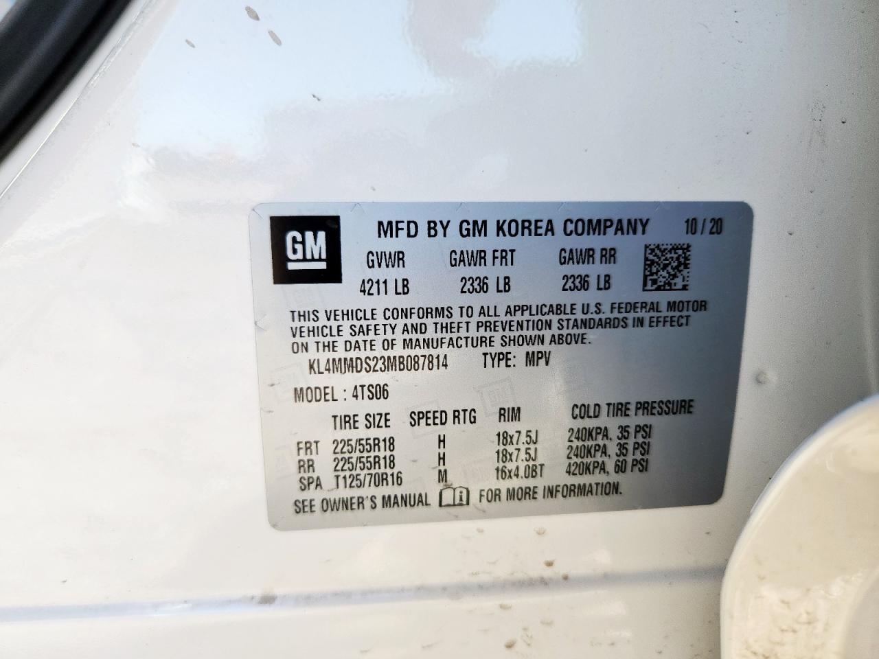 2021 Buick Encore Gx Select VIN: KL4MMDS23MB087814 Lot: 90278205