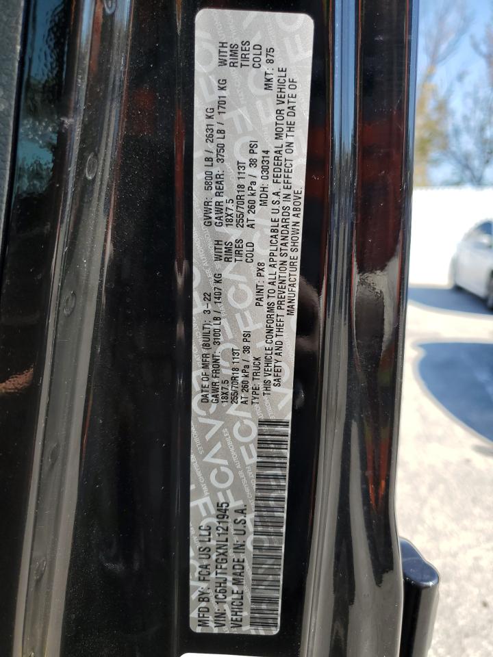 2022 Jeep Gladiator Overland VIN: 1C6HJTFGXNL121945 Lot: 90937665