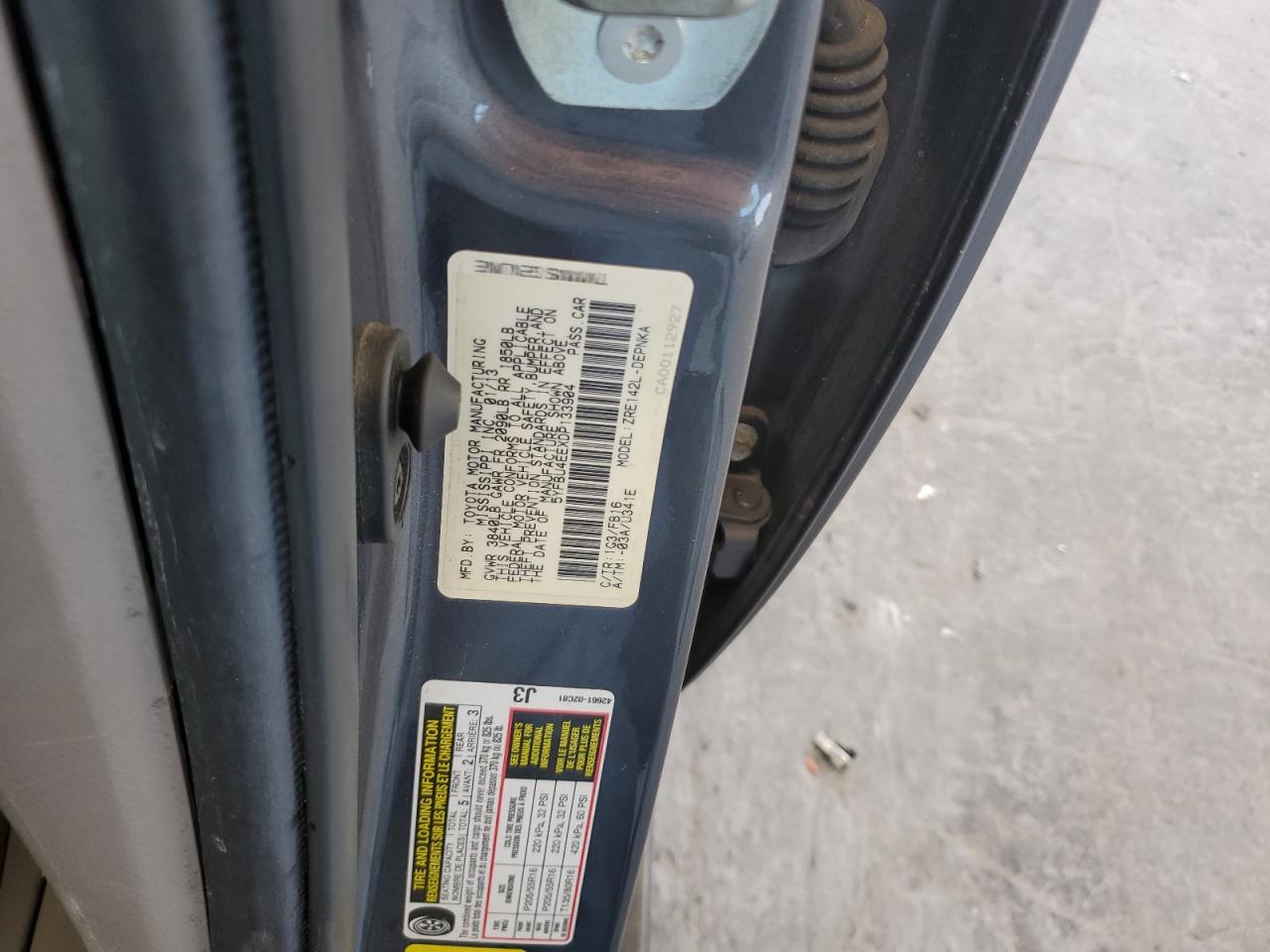 2013 Toyota Corolla Base VIN: 5YFBU4EEXDP133904 Lot: 86472665