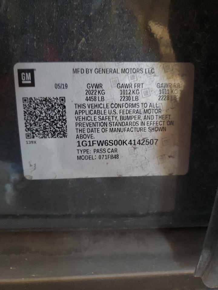 2019 Chevrolet Bolt Ev Lt VIN: 1G1FW6S00K4142507 Lot: 90937755