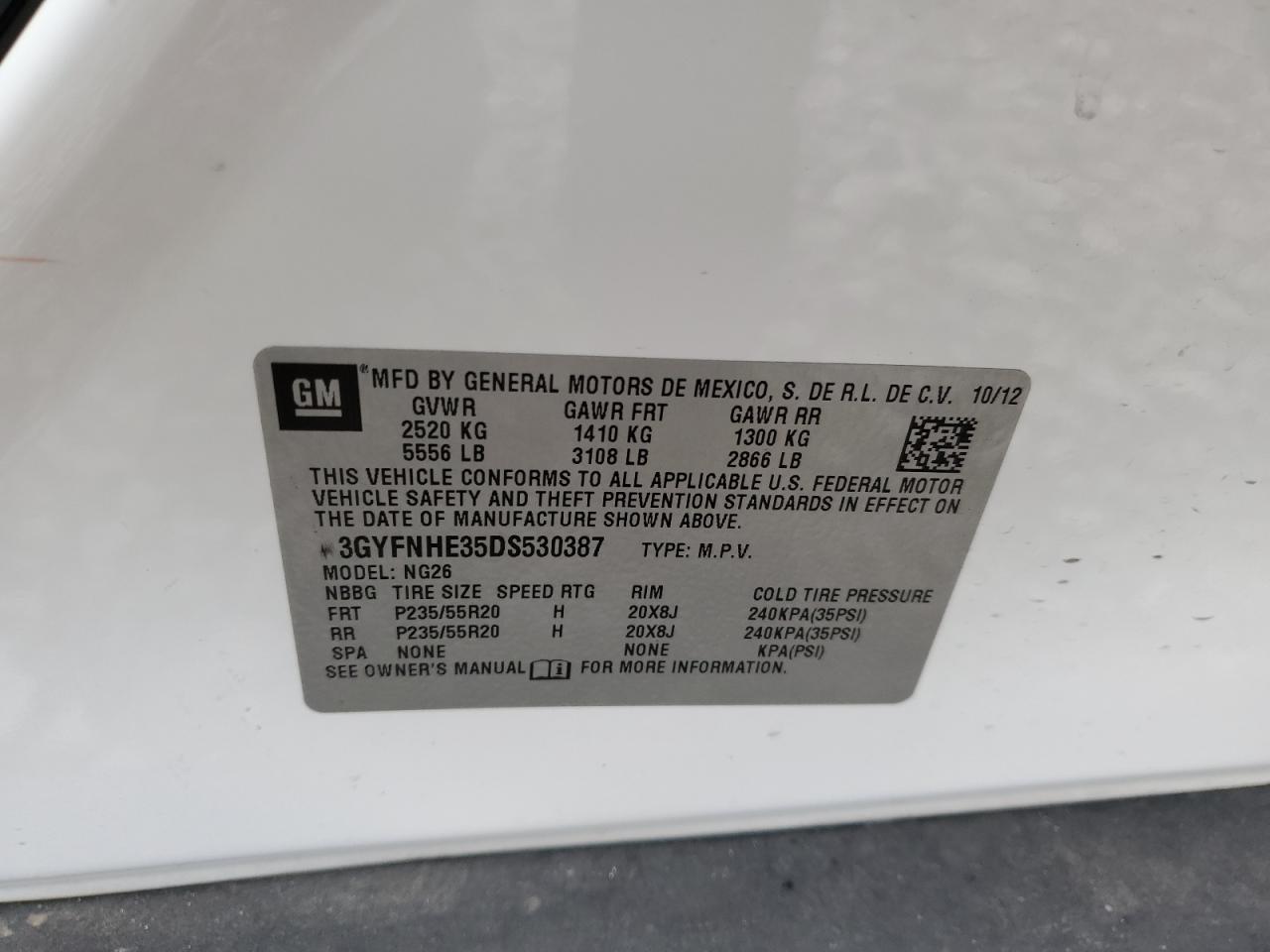 2013 Cadillac Srx Performance Collection VIN: 3GYFNHE35DS530387 Lot: 82599585