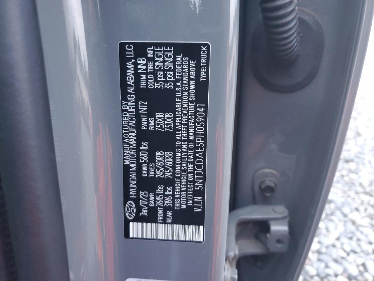 2023 Hyundai Santa Cruz Sel VIN: 5NTJCDAE5PH059041 Lot: 85931505